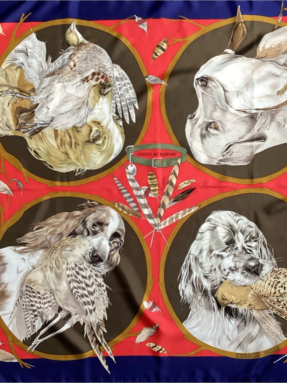 Hermès Vintage Chiens Au Rapport by Carl De Parcevaux Silk Carre Scarf